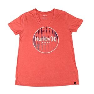 Hurley Womens V-Neck Graphic T-Shirt Coral Orange Heathered GTS0007460 Size M